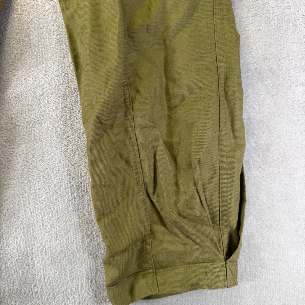 Quince Organic Cotton Linen Cargo Pants Olive Green Belted Utility Trousers XS